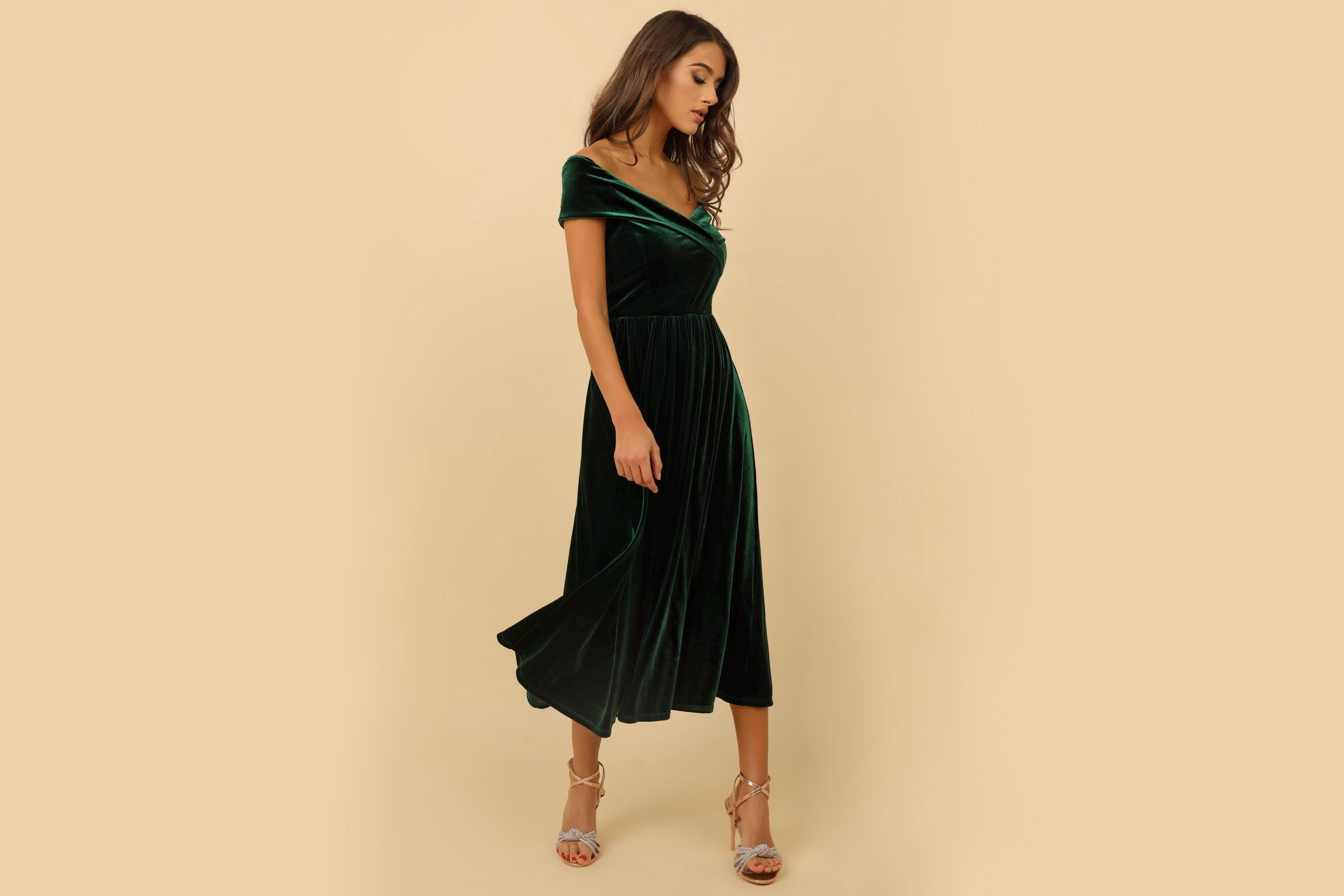 Dark Emerald Green Velvet Dress