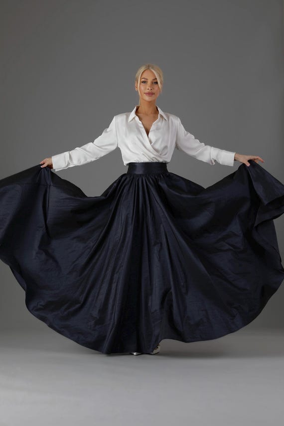 スカート Long Taffeta Circle Skirt Black Taffeta Skirt Full Circle Skirt for Women Long Taffeta