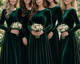 Bridesmaid Velvet Dress Long, Elegant Emerald Green Evening Gown, Velvet Wedding Guest Dress