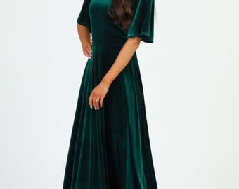 Emerald Green Velvet Long Bridesmaid Dress, Round Neck Dress, Long Sleeve Velvet Maxi Dress, Velvet Wedding Guest Dress - Etsy UK Emerald Green Velvet Long Bridesmaid Dress, Round Neck Dress, Long Sleeve Velvet Maxi Dress, Velvet Wedding Guest Dress - Etsy UK
