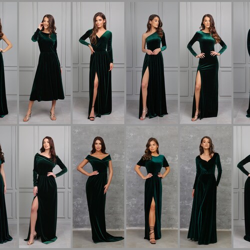 Dark Green Bridesmaid Velvet Dress High Quality Fabric Dress Etsy