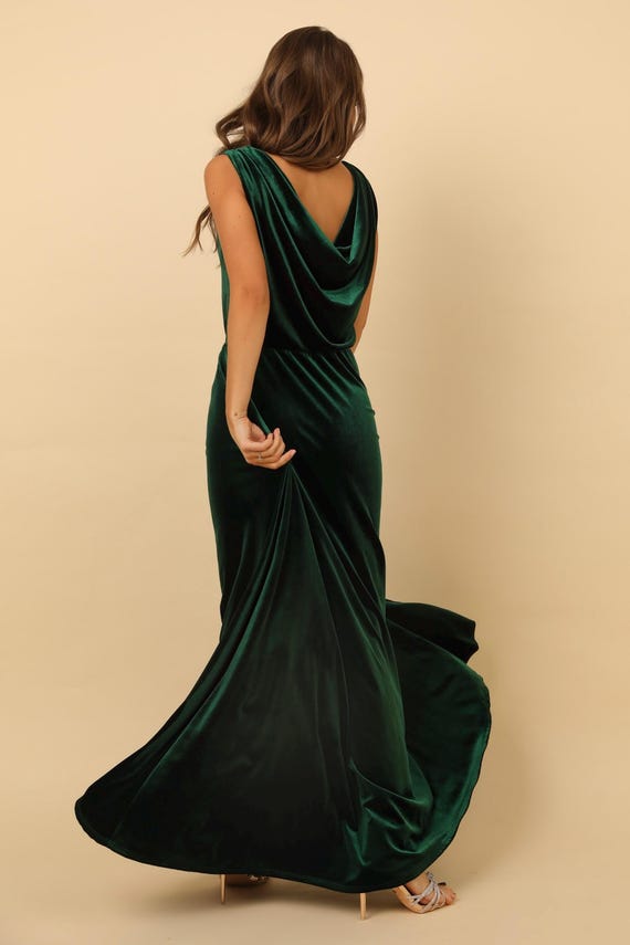 Mismatched Bridesmaid Dresses, Cowl Back Dress, Dark Green Velvet Bridesmaid Dress, Wedding Guest Dress, Maxi Dress, Sleeveless Velvet Dress
