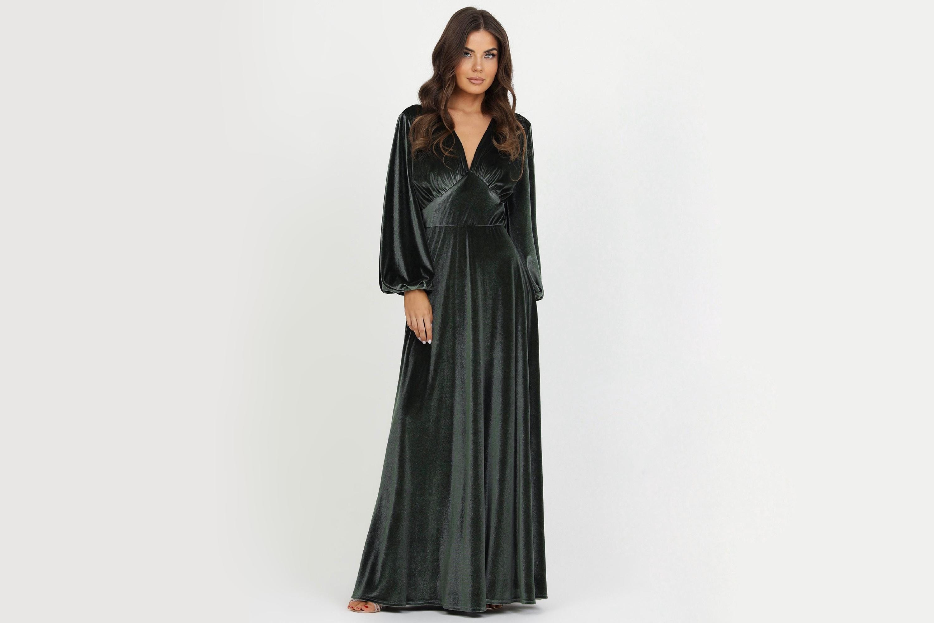 green emerald velvet dress Miss Circle Women Zenaida Emerald Green Cutout High Slit Velvet Gown