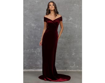 Burgundy Wedding Dress, Velvet Dress, Bridesmaid Dress, Reception Dress, Evening Dress, Engagement Dress, Prom Dress