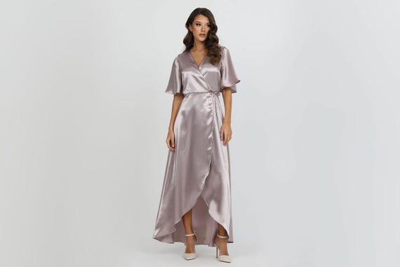 crepe satin bridesmaid dress Flutter Sleeve Crepe Bridesmaid Dress