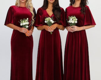 Abito da damigella bordeaux scuro, abito in velluto, abito lungo