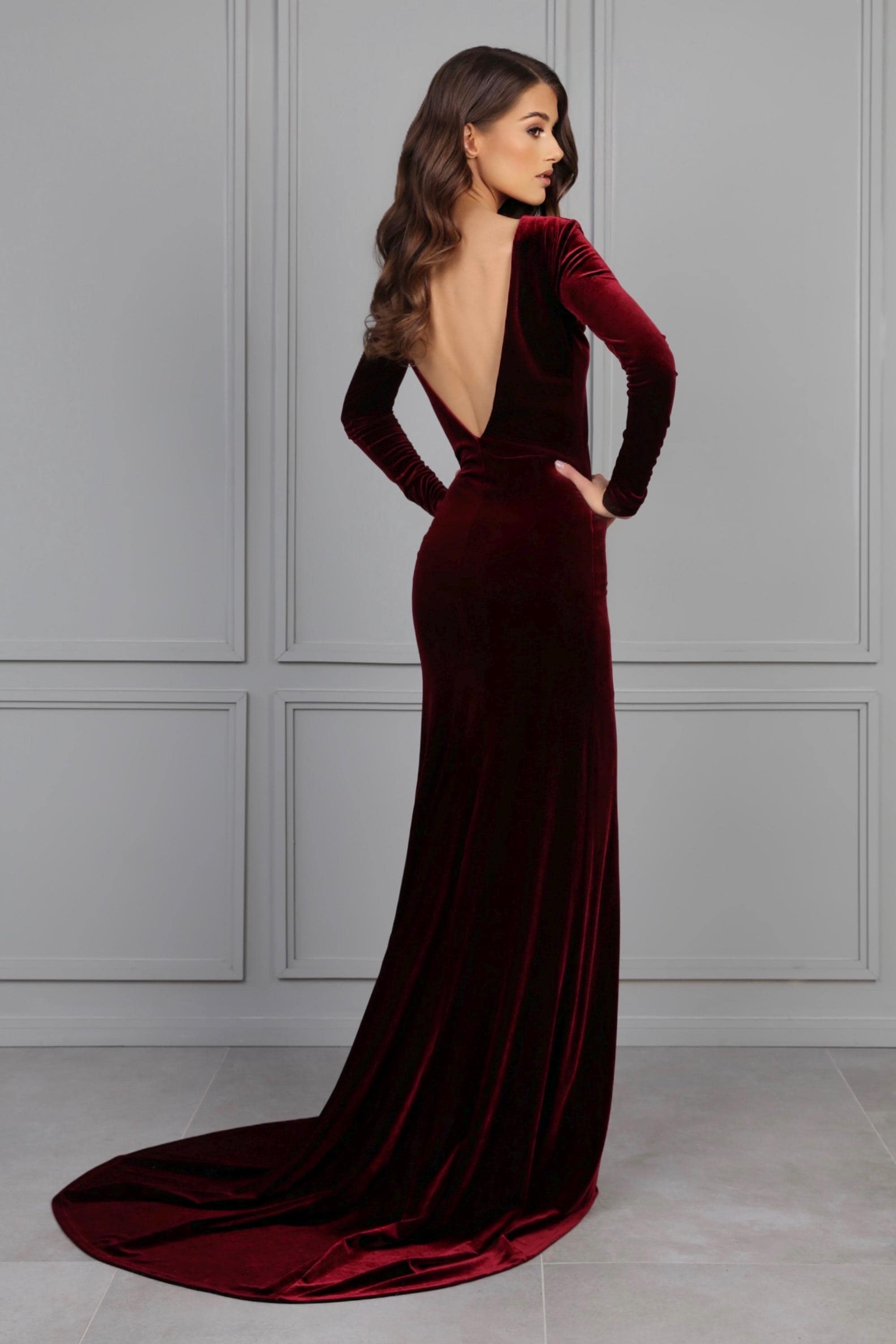 long sleeve backless velvet dress Velvet Long Sleeve Maxi Dress in Ivory - 2 main image 1