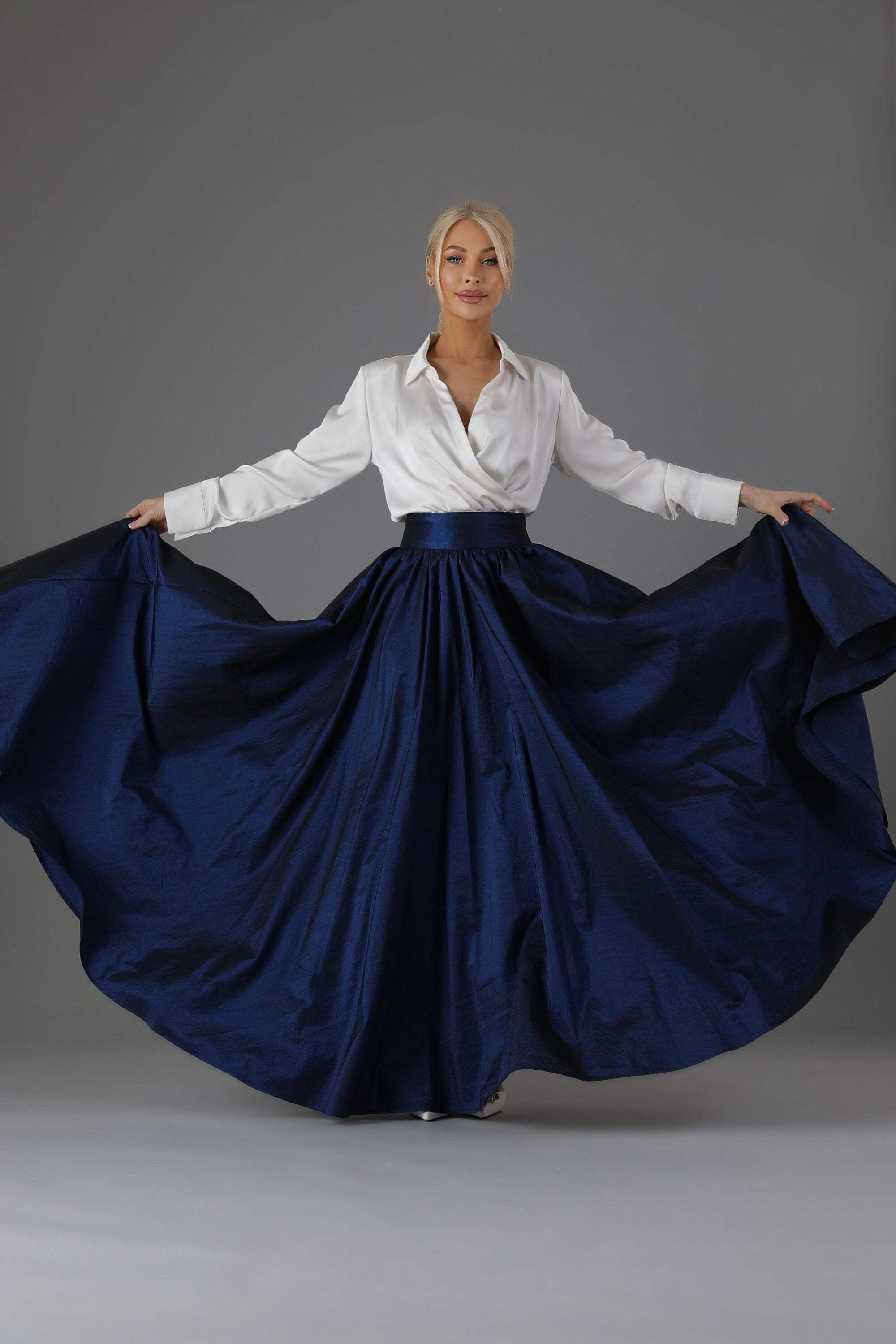 Navy Taffeta Full Circle Skirt for Women Classic Skirt Ball Gown Skirt  Formal Skirt Wedding Skirt Photoshoot Skirt