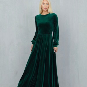 Dark Emerald Green Velvet Dress, Bridesmaid Dress, Wedding Guest Dress, Evening Dress, Velvet Long Dress, Formal Dress, Elegant Dress