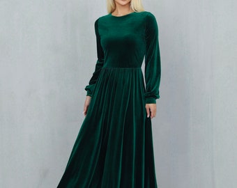 Dark Emerald Green Velvet Dress, Bridesmaid Dress, Wedding Guest Dress, Evening Dress, Velvet Long Dress, Formal Dress, Elegant Dress