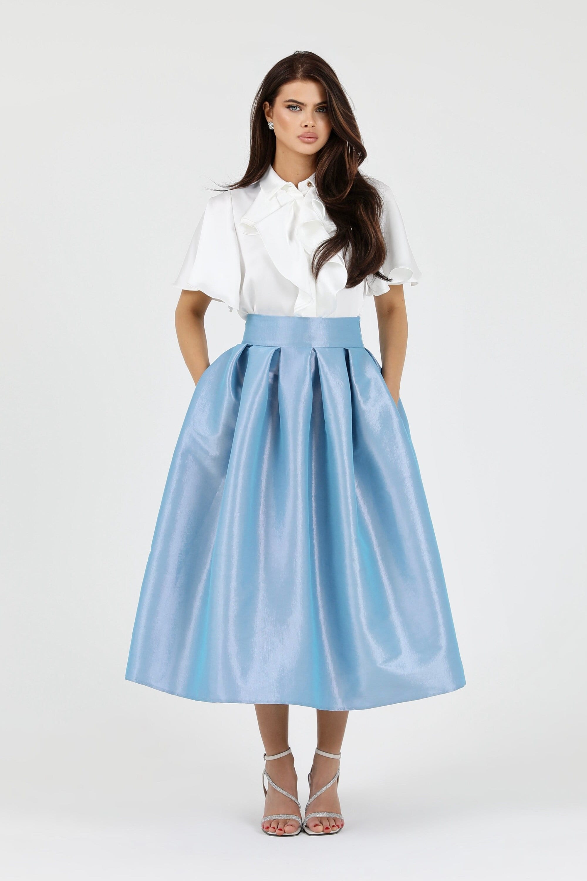 Sky Blue Taffeta Skirt, Skirt With Pockets, Skirt for Women