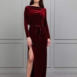Dark Burgundy Bridesmaid Velvet Dress High Quality Fabric Dress Luxury Mermaid Gown Dress Maxi Cowl Back Train Dress