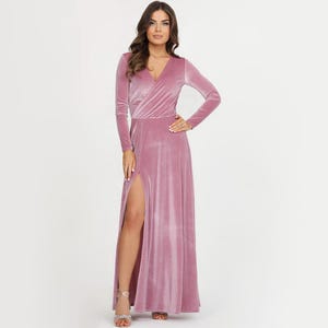 Pink Velvet Dress, Bridesmaid Dress, Evening Dress, Slit Dress, Wedding Guest Dress, Velvet Long Dress, Reception Dress