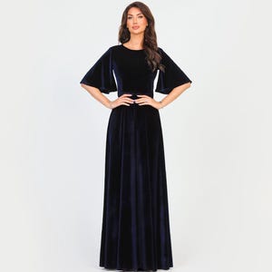 Navy Blue Velvet Dress, Bridesmaid Dress, Evening Gown, Maxi Dress, Reception Dress, Gown Dress, Formal Dress, Wedding Guest Dress