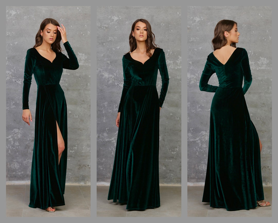 Dark Green Emerald Bridesmaid Velvet Dress High Quality Fabric - Etsy
