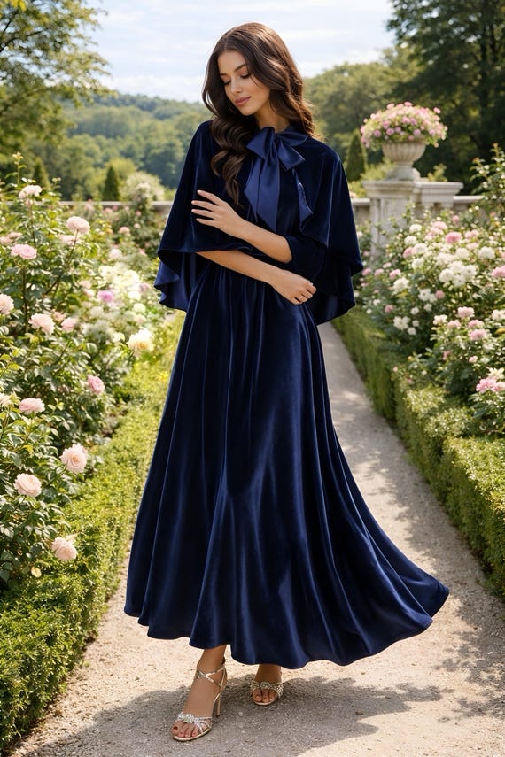 Navy Velvet Capelet, Wedding Bridesmaid Shrug With Tie
