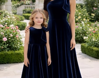 Matching Navy Velvet Dress, Mommy and Me Outfit, Flower Girl Dress