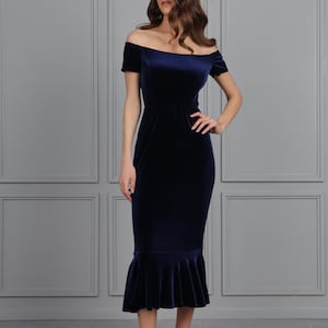 Navy Velvet Dress, Bodycon Dress, Cocktail Dress, Party Dress, Pencil Dress, Midi Velvet Dress, Evening Dress, Wedding Guest Dress