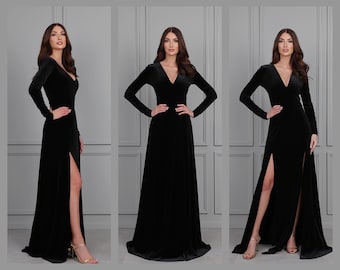 Black Velvet Dress, Bridesmaid Dress, Wedding Guest Dress, Evening Gown, Velvet Long Dress, Formal Dress, Wedding Dress, Engagement Dress