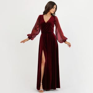 Burgundy Dress, Bridesmaid Dress, Velvet Dress, Velvet Long Dress, Wedding Guest Dress, Formal Dress, Evening Dress, Maxi Dress