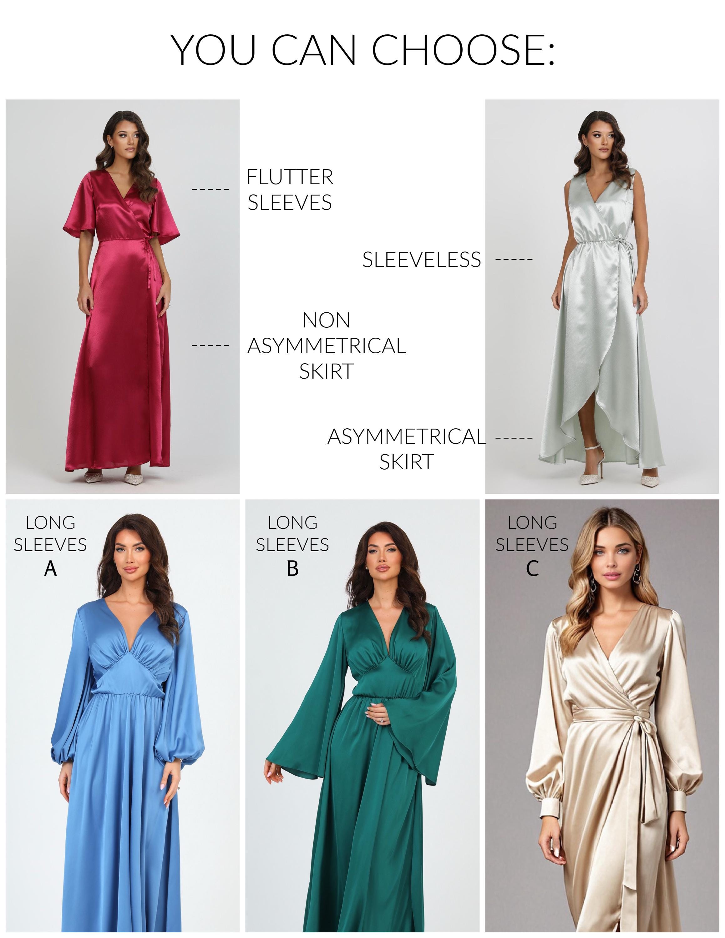 Champagne Satin Wrap Dress, Crepe Back, Formal Gown