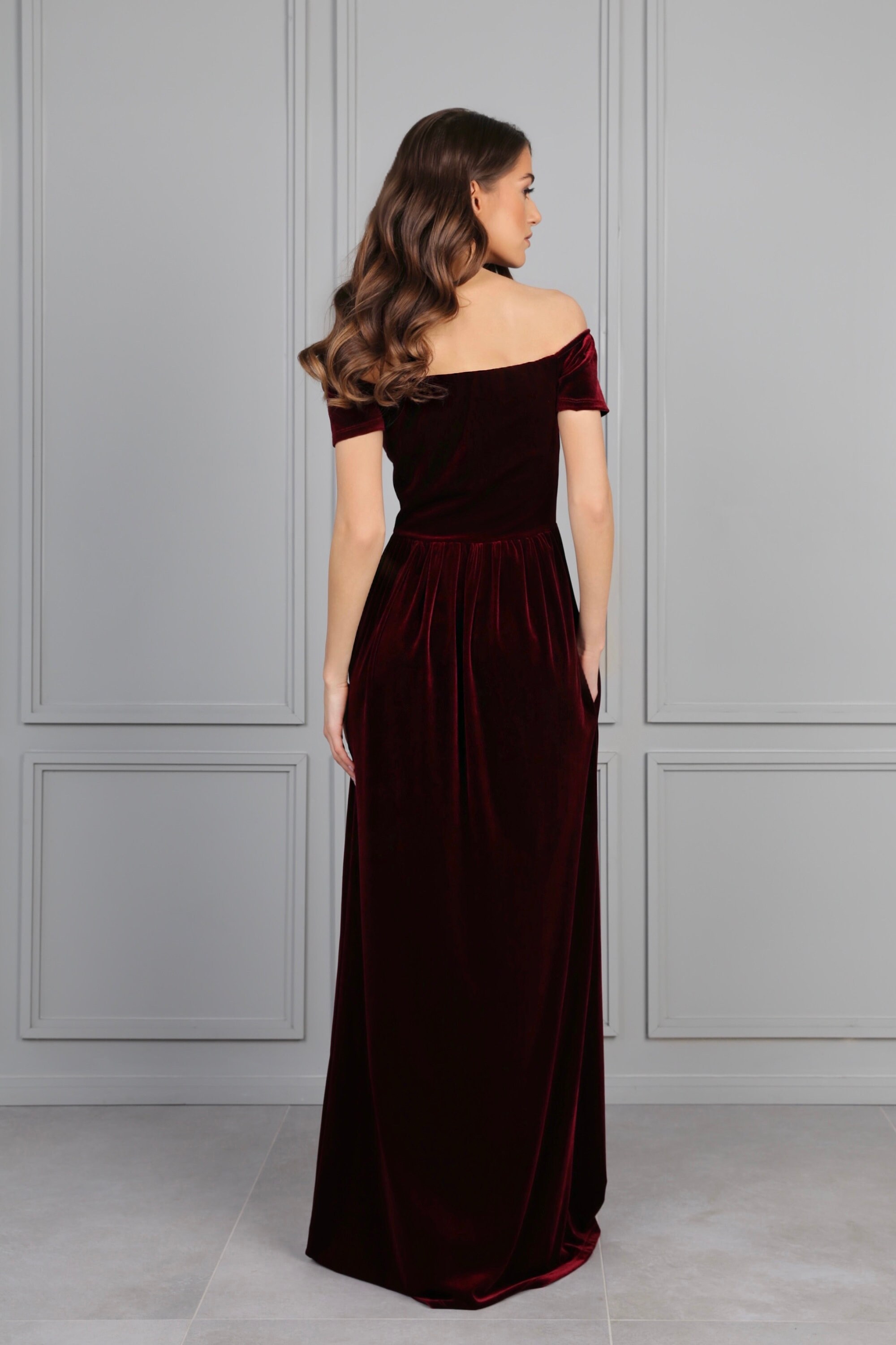 Dark Burgundy Velvet Dress, Bridesmaid Dress, Off The Shoulder Dress, Wedding Guest Dress, Evening Dress, Velvet Long Dress, Formal Dress Dark Burgundy Velvet Dress, Bridesmaid Dress, Off The Shoulder Dress, Wedding Guest Dress, Evening Dress, Velvet Long Dress, Formal Dress