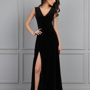Black Velvet Dress, Bridesmaid Dress, Evening Dress, Maxi Dress, Long Sleeve Dress, Reception Dress, Gown Dress, Elegant Dress, Formal Dress