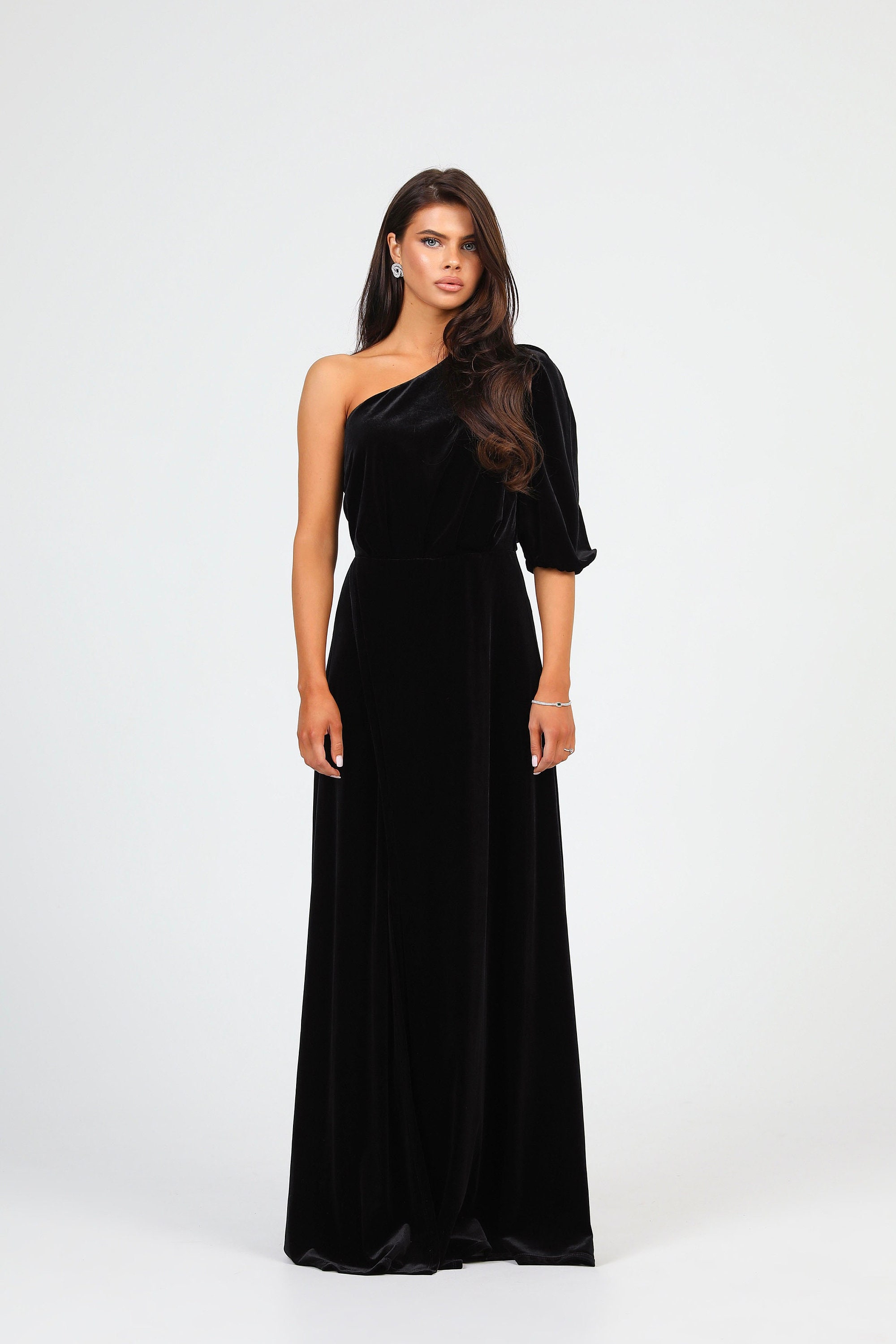 ブラックドレス、ベルベットドレス、ブライズメイドドレス、ハイラップ