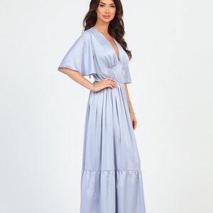 Bridesmaid Silk Dress, Silver Dusty Blue Dress, Backless Dress, Summer Dress, Wedding Guest Dress, vening Dress, Maxi Dress, Cocktail Dress