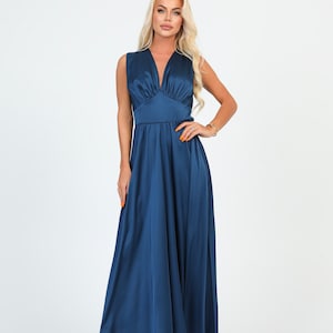 Blaues Seiden Satin Kleid, Brautjungfer Kleid, Hochzeitsgast Kleid, Formelles Kleid, Abendkleid, Maxi Kleid, Hochzeitskleid