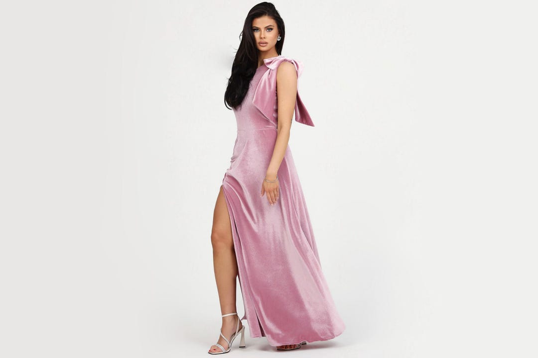 pink velvet one shoulder dress Elegant Velvet One Shoulder Gown 40307