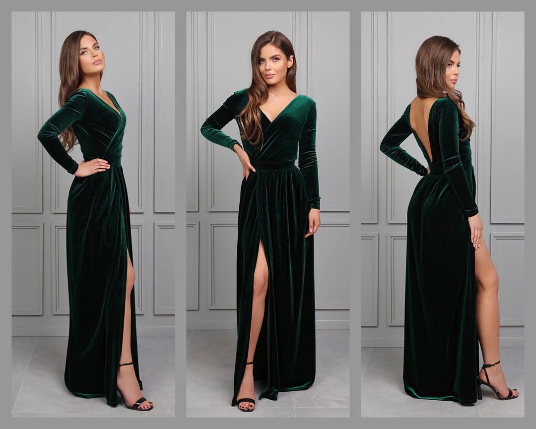 Dark Green Bridesmaid Velvet Dress High Quality Fabric Dress - Etsy