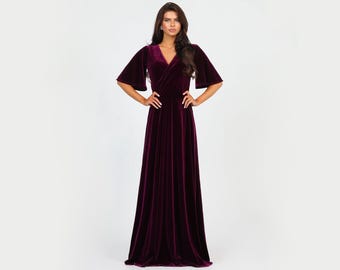 Dark Purple Velvet Maxi Dress, Elegant Formal Gown