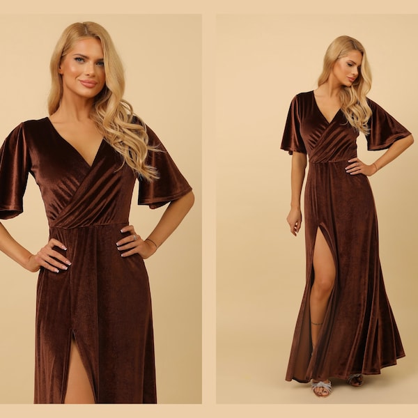 Brown Velvet Dress Etsy