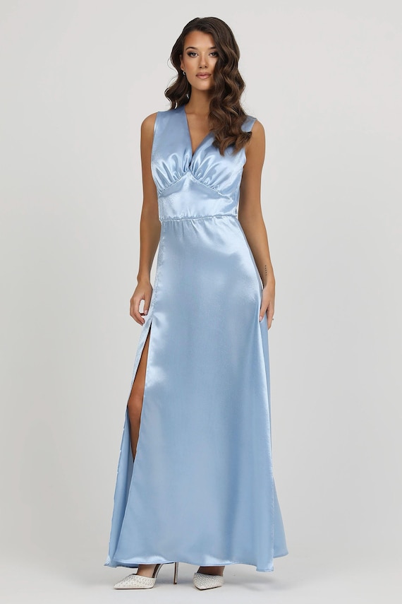 crepe satin bridesmaid dress Turquoise Bridesmaid Dress Short Sleeves 2026 Long V-neck