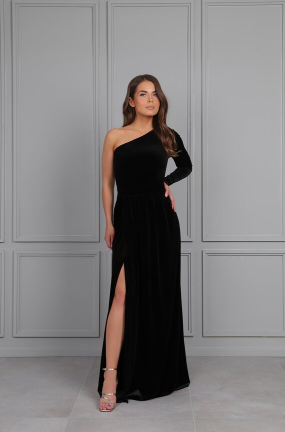 Black Bridesmaid Velvet Dress High 