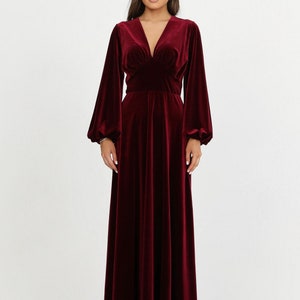 Burgundy Velvet Dress, Bridesmaid Dress, Evening Dress, Wedding Guest Dress, Velvet Long Dress, Reception Dress