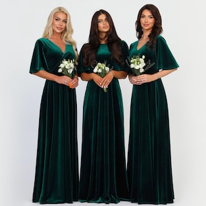 Velvet Dress Dark Green Emerald, Bridesmaid Dress, Evening Dress, Wedding Guest Dress, Reception Dress, Gown Dress, Elegant Dress