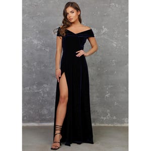 Navy Blue Dress Velvet Dress, Bridesmaid Dress, Evening Dress, Slit Dress, Wedding Guest Dress, Velvet Long Dress, Reception Dress