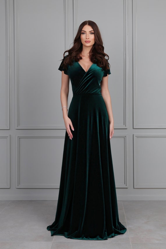 navy blue dress for baby girl A-Line Split Front Dark Green Long Prom Dress with Pockets PG832 US0 / Custom Color main image 1
