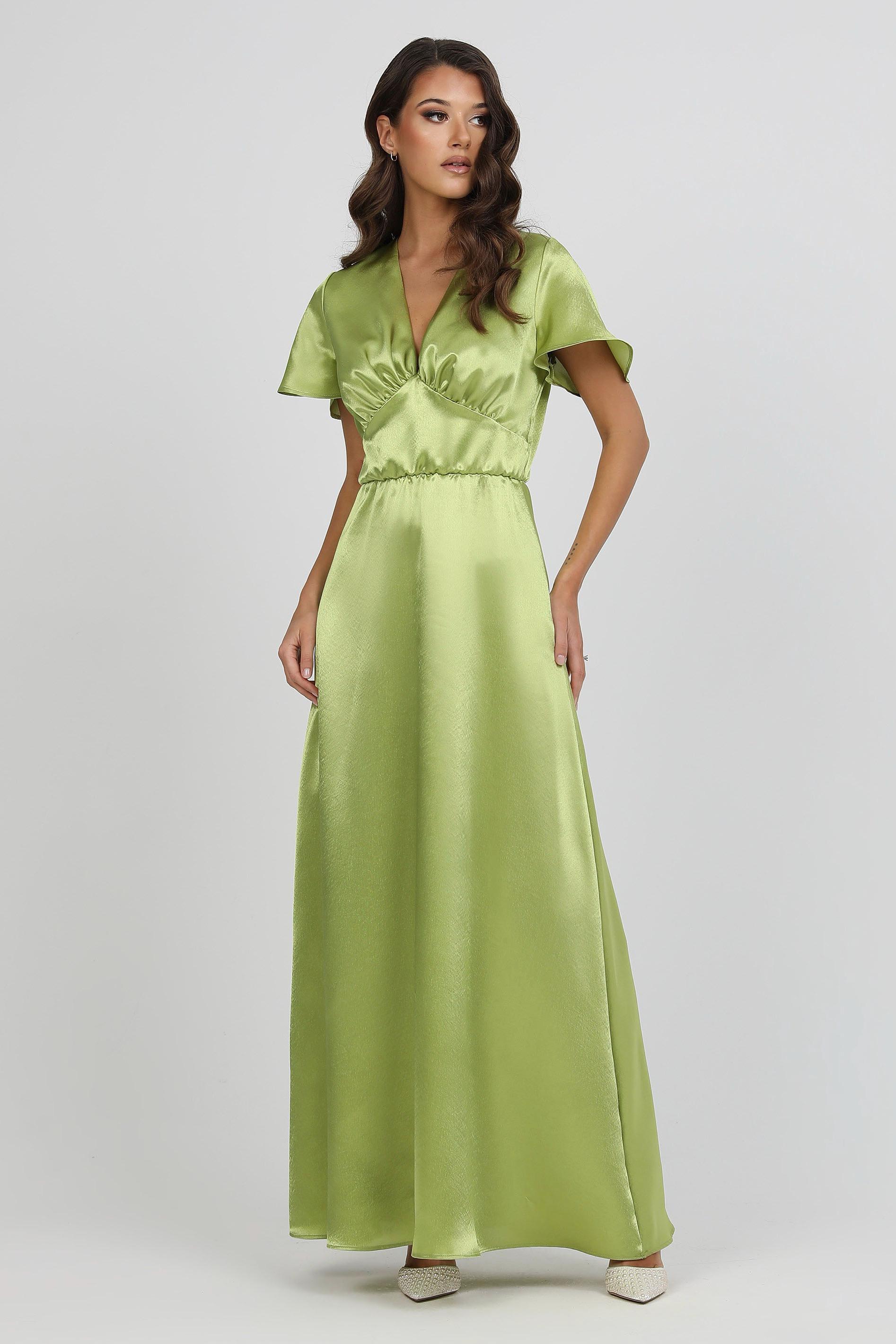 chinese dress ladies Luminous Lime Green Satin Maxi Dress FREYA main image 0