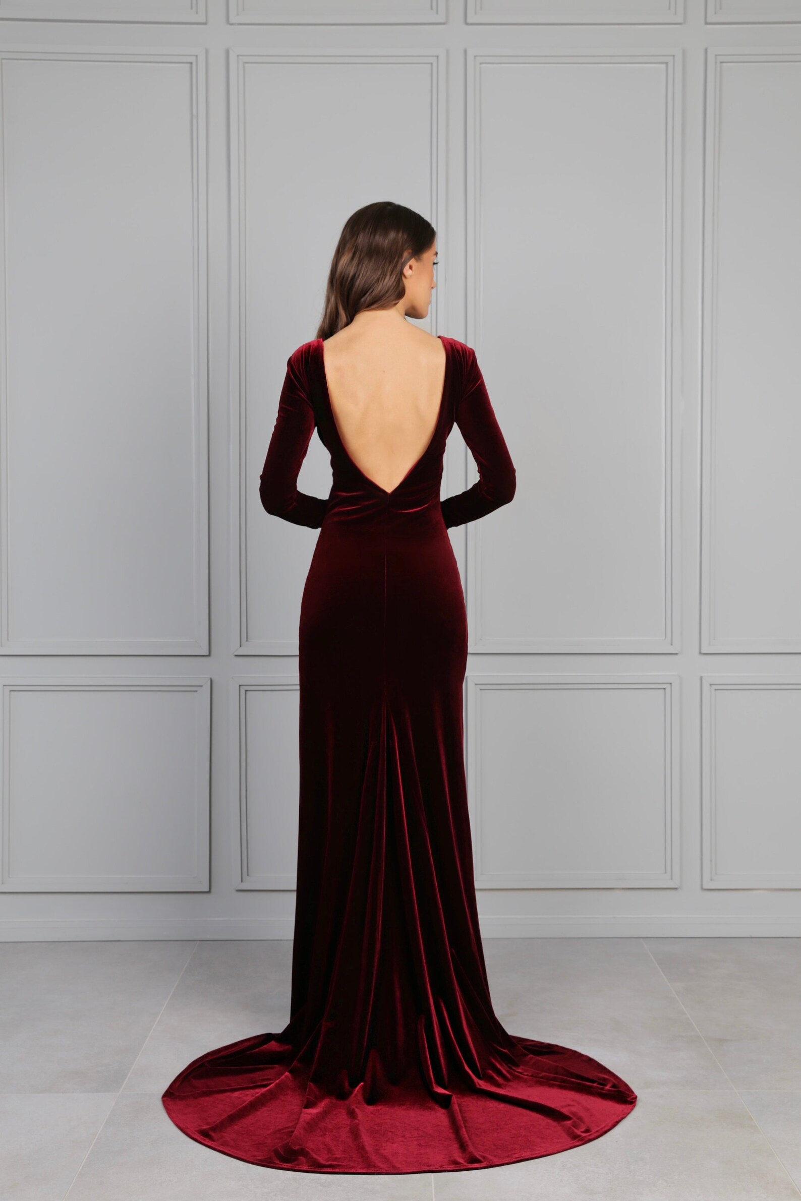 Dark Burgundy Bridesmaid Velvet Dress High Quality Fabric Etsy