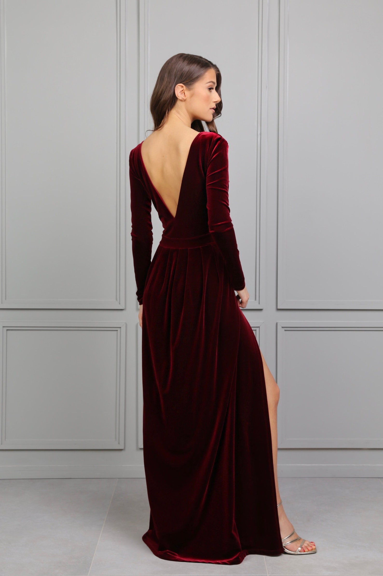 Dark Burgundy Bridesmaid Velvet Dress High Quality Fabric Etsy