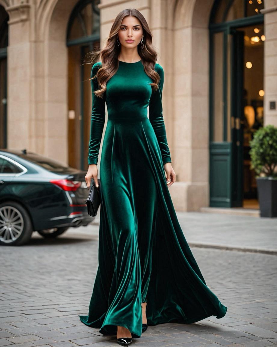 slim fit dress slacks Velvet Long Fitted Dress – Saiid Kobeisy Online main image 0