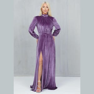 Violet Bridesmaid Dress, Velvet Dress, Wedding Guest Dress, Evening Dress, Velvet Long Dress, Formal Dress, Backless Dress