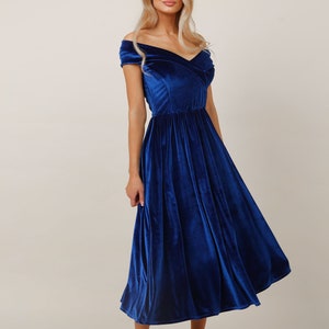 Robe en velours Robe midi bleu roi, Robe de soirée, Robe d'invitée de mariage, Robe de cocktail, Robe de soirée, Robe de demoiselle d'honneur, Robe élégante