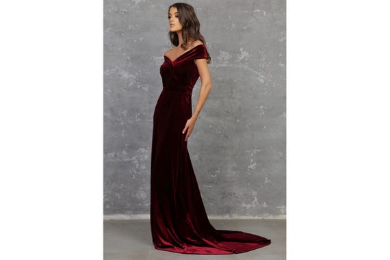 burgundy reception dress Burgundy Wedding Dress, Velvet Dress, Bridesmaid Dress, Reception Dress, Evening Dress, Engagement Dress, Prom Dress