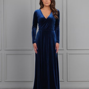 Teal Wrap Slit Dress, Velvet Dress, Bridesmaid Dress, Wedding Guest Dress, Evening Dress, Velvet Long Dress, Formal Dress