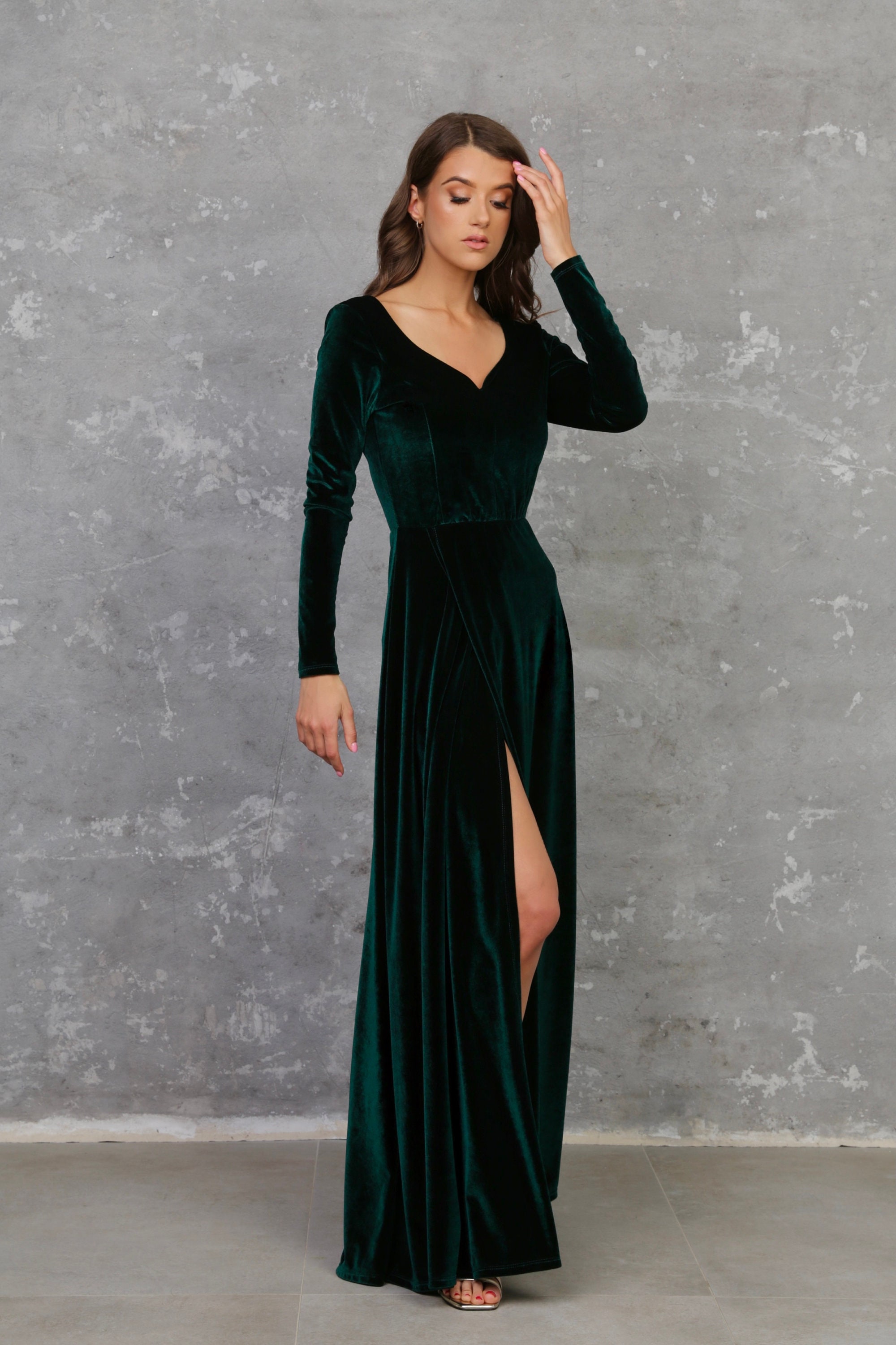 Dark Green Emerald Bridesmaid Velvet Dress High Quality Fabric Etsy