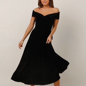 Black Dress Velvet Dress, Midi Dress, Evening Dress, Wedding Guest Dress, Cocktail Dress, Party Dress, Bridesmaid Dress, Formal Dress